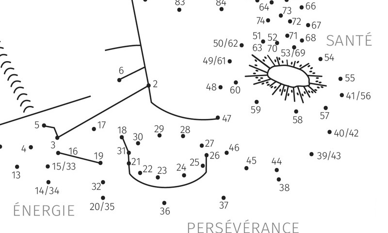 Carte-jeu avec un système de points numérotés à relier pour découvrir l'image